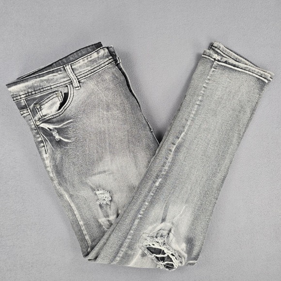 Encrypted Jeans Mens 38x31 Gray Slim Tapered Distressed Stretch Denim Pants - Picture 12 of 13